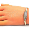 Oro Laminado Fancy Bracelet, Gold Filled Style with White Micro Pave, Polished, Golden Finish, 03.283.0173.07