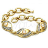 Oro Laminado Fancy Bracelet, Gold Filled Style with Ivory Pearl and White Crystal, Polished, Two Tone, 03.91.0063.08