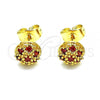 Oro Laminado Stud Earring, Gold Filled Style with Garnet Cubic Zirconia, Polished, Golden Finish, 02.387.0099.1