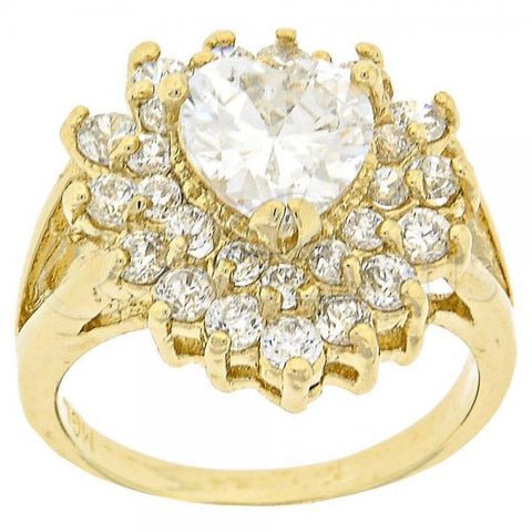 Oro Laminado Multi Stone Ring, Gold Filled Style Heart Design, with White Cubic Zirconia, Polished, Golden Finish, 5.055.006.07 (Size 7)