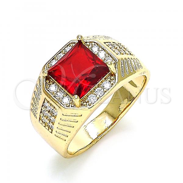 Oro Laminado Mens Ring, Gold Filled Style with Garnet Cubic Zirconia and White Micro Pave, Polished, Golden Finish, 01.266.0046.1.12