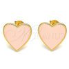 Oro Laminado Stud Earring, Gold Filled Style Heart Design, Pink Enamel Finish, Golden Finish, 02.213.0218