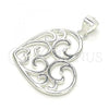 Sterling Silver Fancy Pendant, Heart Design, Polished,, 05.398.0029