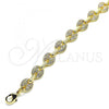 Oro Laminado Fancy Bracelet, Gold Filled Style Puff Mariner Design, with White Micro Pave, Polished, Golden Finish, 04.63.1402.08