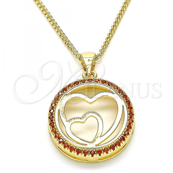 Oro Laminado Pendant Necklace, Gold Filled Style Heart Design, with Garnet Micro Pave, Polished, Golden Finish, 04.156.0334.2.20