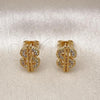 Oro Laminado Stud Earring, Gold Filled Style Money Sign Design, with White Micro Pave, Polished, Golden Finish, 02.342.0235