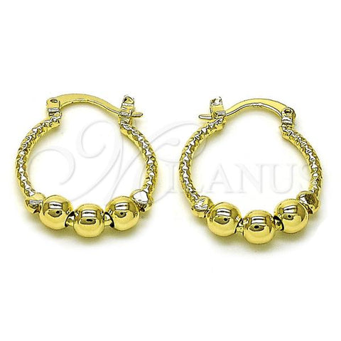 Oro Laminado Small Hoop, Gold Filled Style Ball Design, Diamond Cutting Finish, Golden Finish, 02.213.0675.20