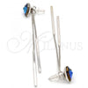 Rhodium Plated Long Earring, Heart Design, with Bermuda Blue and Crystal Swarovski Crystals, Polished, Rhodium Finish, 02.239.0023.1