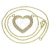 Oro Laminado Pendant Necklace, Gold Filled Style Heart Design, with White Micro Pave, Polished, Golden Finish, 04.156.0285.20