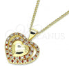 Oro Laminado Pendant Necklace, Gold Filled Style Heart Design, with Garnet and White Micro Pave, Polished, Golden Finish, 04.156.0377.1.20