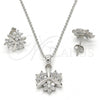 Sterling Silver Earring and Pendant Adult Set, Flower Design, with White Cubic Zirconia, Polished, Rhodium Finish, 10.281.0006