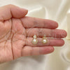 Oro Laminado Stud Earring, Gold Filled Style with Ivory Pearl and White Micro Pave, Polished, Golden Finish, 02.156.0654