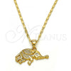 Oro Laminado Pendant Necklace, Gold Filled Style Elephant Design, with White Micro Pave, Polished, Golden Finish, 04.233.0012.18