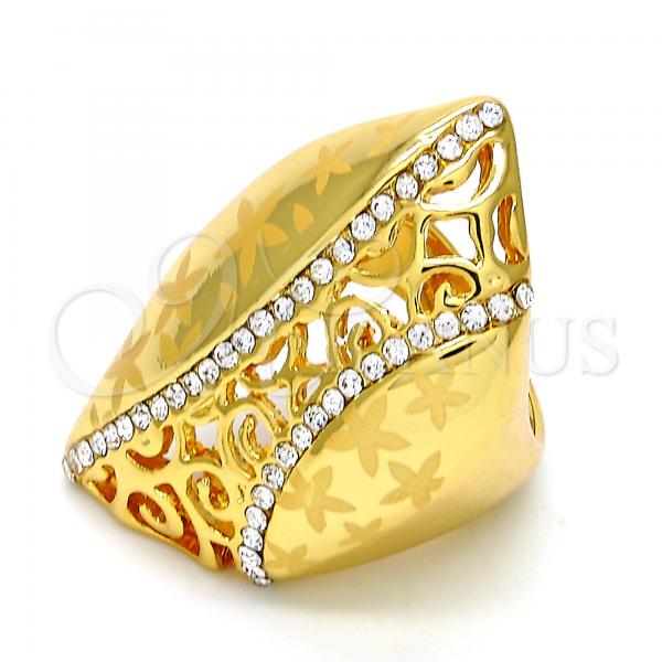 Oro Laminado Multi Stone Ring, Gold Filled Style Flower Design, with White Crystal, Polished, Golden Finish, 01.241.0054.08 (Size 8)