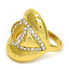 Oro Laminado Multi Stone Ring, Gold Filled Style Greek Key Design, with White Crystal, Polished, Golden Finish, 01.241.0001.08 (Size 8)