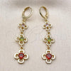 Oro Laminado Long Earring, Gold Filled Style Flower Design, with Multicolor Cubic Zirconia, Polished, Golden Finish, 02.323.0100