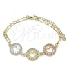 Oro Laminado Fancy Bracelet, Gold Filled Style Heart Design, with White Crystal, Polished, Tricolor, 03.380.0126.08