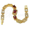 Oro Laminado Fancy Bracelet, Gold Filled Style with Garnet and White Cubic Zirconia, Polished, Golden Finish, 03.266.0028.07