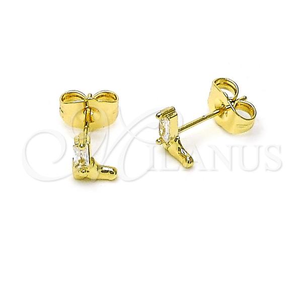 Oro Laminado Stud Earring, Gold Filled Style Shoes and Baguette Design, Polished, Golden Finish, 02.60.0163