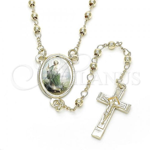 Oro Laminado Thin Rosary, Gold Filled Style San Judas and Crucifix Design, Polished, Golden Finish, 09.253.0039.20
