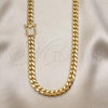 Oro Laminado Basic Necklace, Gold Filled Style Miami Cuban Design, with White Micro Pave, Polished, Golden Finish, 04.156.0466.24