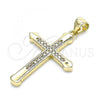 Oro Laminado Religious Pendant, Gold Filled Style Cross Design, with White Micro Pave, Polished, Golden Finish, 05.213.0089