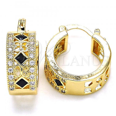 Oro Laminado Small Hoop, Gold Filled Style with Black and White Cubic Zirconia, Polished, Golden Finish, 02.210.0282.3.20