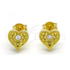 Sterling Silver Stud Earring, Heart Design, with White Cubic Zirconia, Polished, Golden Finish, 02.186.0134