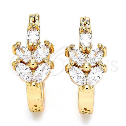 Oro Laminado Small Hoop, Gold Filled Style Leaf Design, with White Cubic Zirconia, Polished, Golden Finish, 02.196.0047.15
