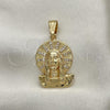 Oro Laminado Religious Pendant, Gold Filled Style Jesus Design, with White Micro Pave, Polished, Golden Finish, 05.120.0053
