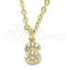 Oro Laminado Fancy Pendant, Gold Filled Style Initials Design, with White Cubic Zirconia, Polished, Golden Finish, 05.341.0036