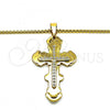 Stainless Steel Pendant Necklace, Cross Design, with White Cubic Zirconia, Polished, Golden Finish, 04.116.0059.1.30