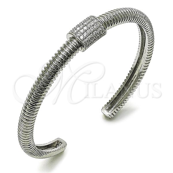 Rhodium Plated Individual Bangle, with White Cubic Zirconia, Polished, Rhodium Finish, 07.60.0013.1