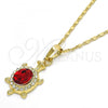 Oro Laminado Pendant Necklace, Gold Filled Style Turtle Design, with Garnet and White Crystal, Polished, Golden Finish, 04.213.0104.18