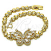 Oro Laminado Fancy Bracelet, Gold Filled Style Butterfly and Heart Design, with White Cubic Zirconia and White Micro Pave, Polished, Golden Finish, 03.283.0188.08