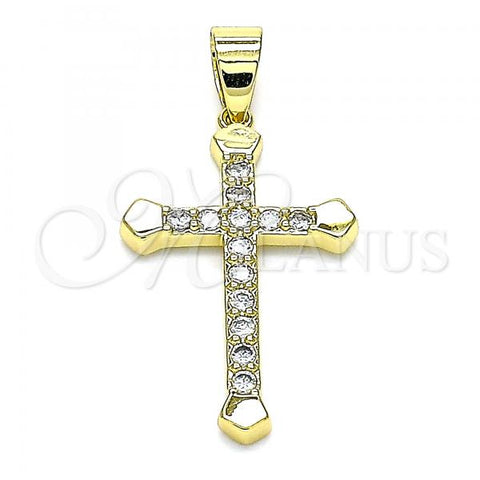 Oro Laminado Religious Pendant, Gold Filled Style Cross Design, with White Cubic Zirconia, Polished, Golden Finish, 05.102.0011