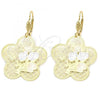 Oro Laminado Dangle Earring, Gold Filled Style Flower and Filigree Design, Polished, Tricolor, 5.102.008.1