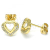 Oro Laminado Stud Earring, Gold Filled Style Heart Design, with White Micro Pave, Polished, Golden Finish, 02.342.0097