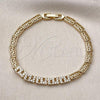 Oro Laminado Fancy Bracelet, Gold Filled Style Greek Key Design, with White Cubic Zirconia, Polished, Golden Finish, 03.283.0506.07