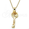 Oro Laminado Fancy Pendant, Gold Filled Style Heart and key Design, with White Cubic Zirconia, Polished, Golden Finish, 05.179.0052