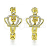 Oro Laminado Stud Earring, Gold Filled Style Crown and Heart Design, with White Micro Pave and White Cubic Zirconia, Polished, Golden Finish, 02.341.0123
