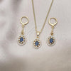 Oro Laminado Earring and Pendant Adult Set, Gold Filled Style with Sapphire Blue Cubic Zirconia and White Micro Pave, Polished, Golden Finish, 10.387.0009.2
