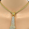 Gold Tone Pendant Necklace, Rope Design, with White Crystal, Polished, Golden Finish, 04.242.0003.30GT