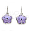 Rhodium Plated Leverback Earring, Flower Design, with Amethyst Swarovski Crystals, Polished, Rhodium Finish, 02.239.0012.6