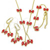Oro Laminado Earring and Pendant Children Set, Gold Filled Style Butterfly Design, with White Crystal, Red Enamel Finish, Golden Finish, 06.60.0004.3