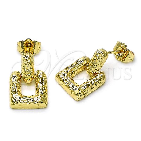 Oro Laminado Stud Earring, Gold Filled Style Belt Buckle Design, Diamond Cutting Finish, Golden Finish, 02.163.0340