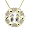 Oro Laminado Pendant Necklace, Gold Filled Style Little Boy and Heart Design, with Sapphire Blue and White Micro Pave, Polished, Golden Finish, 04.195.0062.20