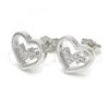 Sterling Silver Stud Earring, Heart Design, with White Cubic Zirconia, Polished, Rhodium Finish, 02.336.0037