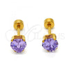Stainless Steel Stud Earring, Heart Design, with Violet Cubic Zirconia, Polished, Golden Finish, 02.271.0009.3