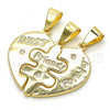 Oro Laminado Fancy Pendant, Gold Filled Style Heart Design, with White Cubic Zirconia, Polished, Golden Finish, 05.179.0056